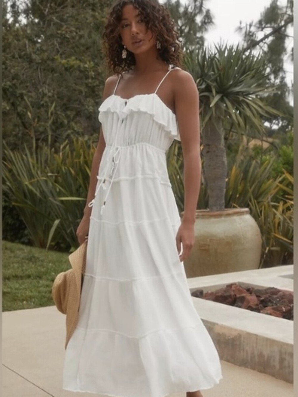 Anthropologie White Sleeveless Tie-Front Maxi Dress